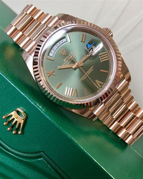 rolex day date gold and green|Rolex daydate 40 olive dial.